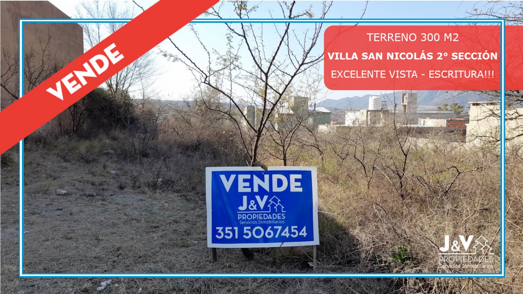 TERRENO EN VENTA. 300 M2. VILLA SAN NICOLAS-MALAGUEÑO 2°SECCION. C/ESCRITURA.