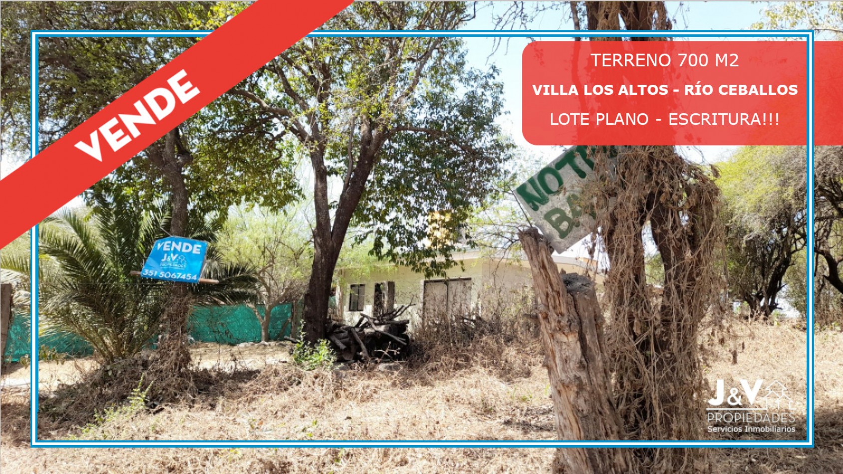 TERRENO EN VENTA 700 M2. VILLA LOS ALTOS. RIO CEBALLOS C/ESCRITURA.