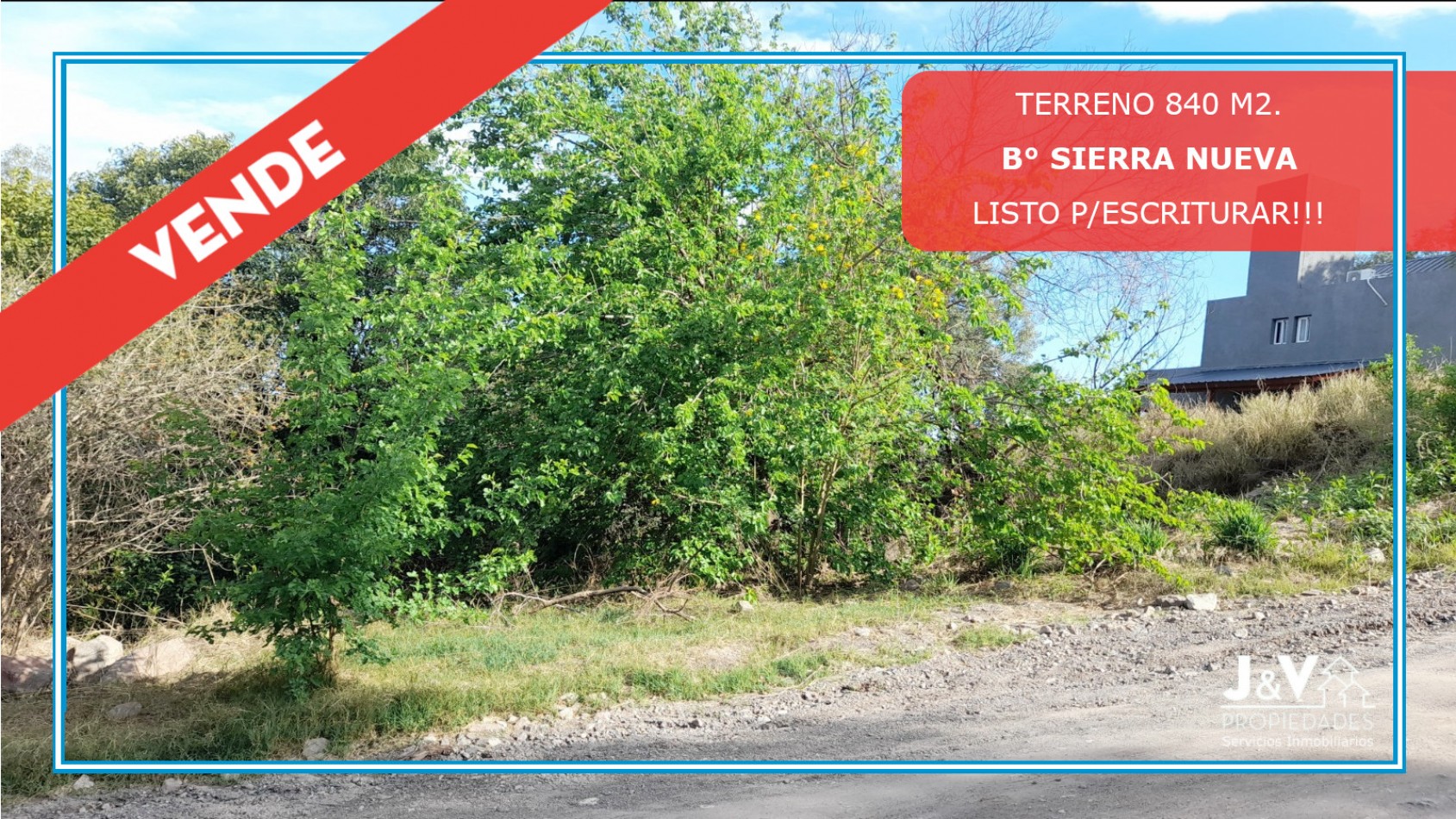 TERRENO EN VENTA. 840 m2. SIERRA NUEVA MENDIOLAZA. LISTO P/ESCRITURA.