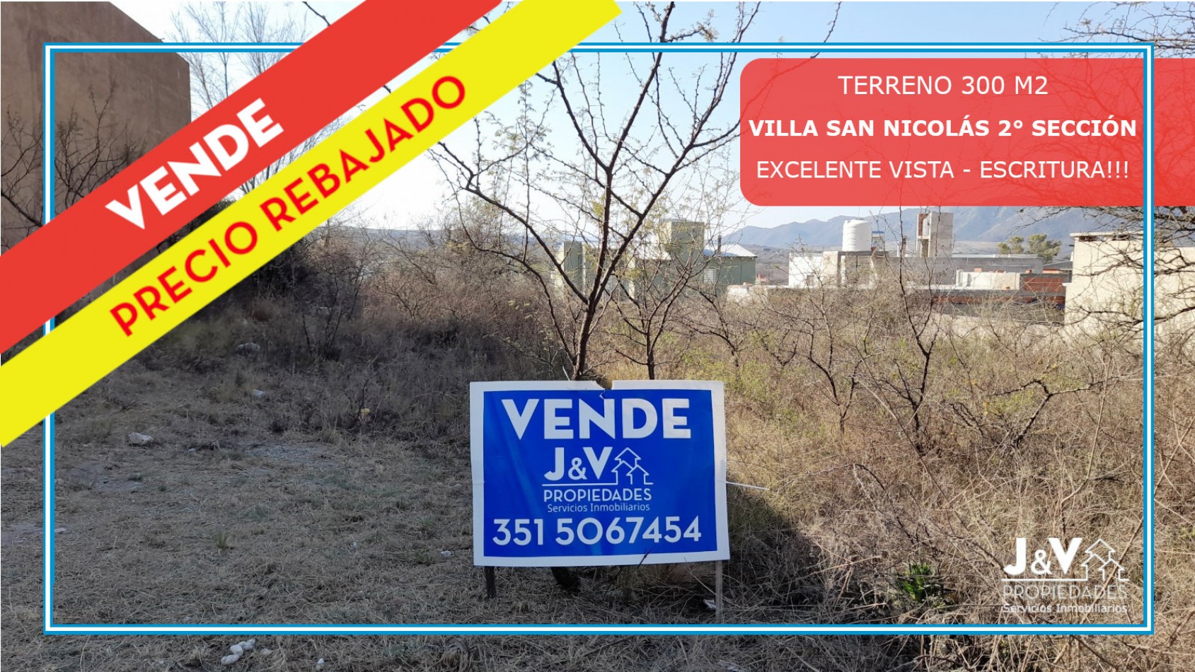TERRENO EN VENTA. 300 M2. VILLA SAN NICOLAS-MALAGUEÑO 2°SECCION. C/ESCRITURA.