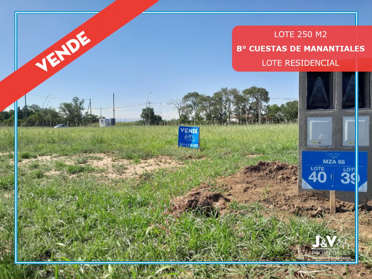 Vendo lote de 250 m² en Cuestas de Manantiales - Apto Duplex