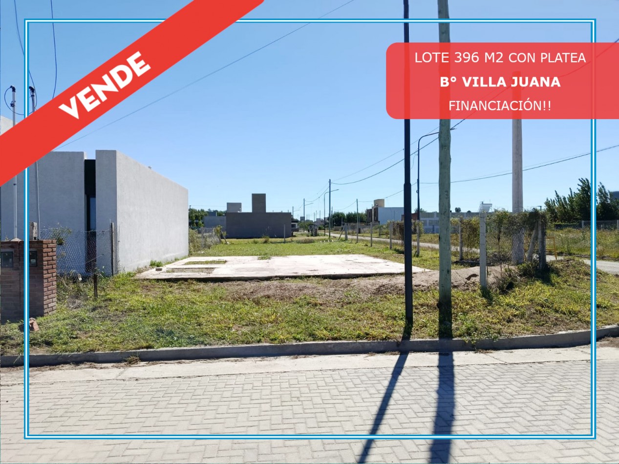 TERRENO EN VENTA - 396 m² - B° VILLA JUANA, ALTA GRACIA - FINANCIACION!!!