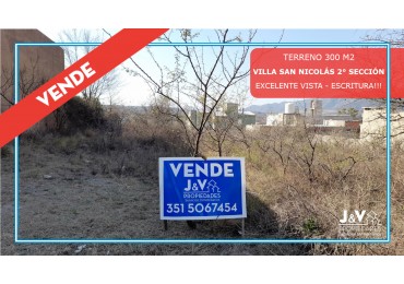 TERRENO EN VENTA. 300 M2. VILLA SAN NICOLAS-MALAGUEÑO 2°SECCION. C/ESCRITURA.