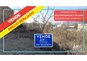 TERRENO EN VENTA. 300 M2. VILLA SAN NICOLAS-MALAGUEÑO 2°SECCION. C/ESCRITURA.