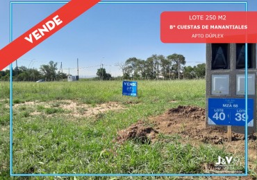 Vendo lote de 250 m² en Cuestas de Manantiales - Apto Duplex